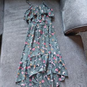 Green high low floral dress